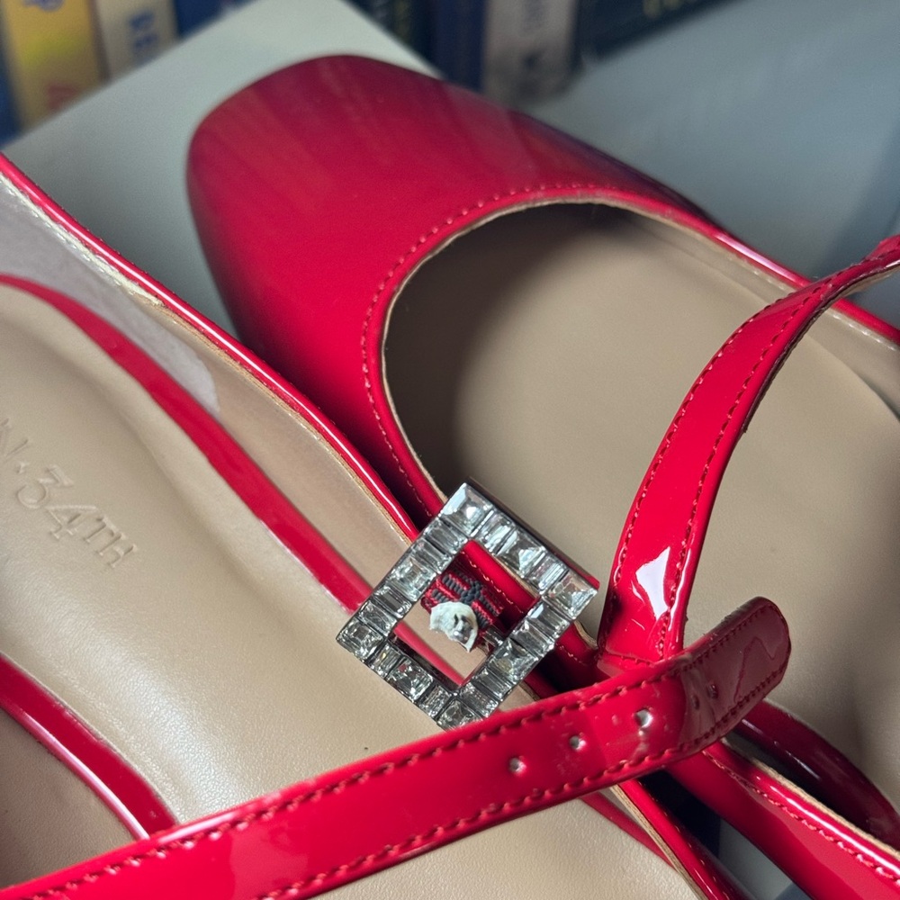 Chic Red Patent Leather Buckle Ballet Flats - Picture 4 of 5
